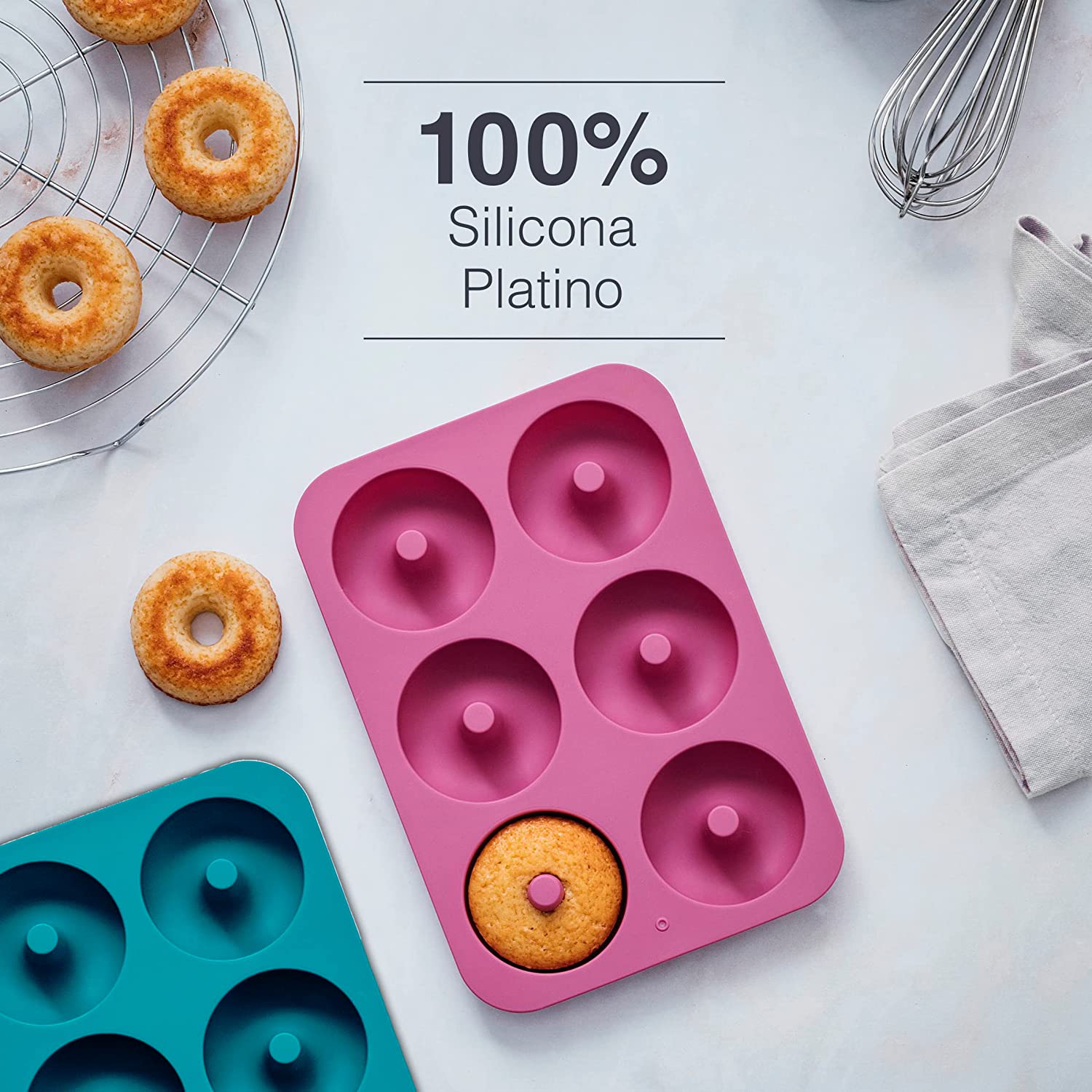 Paquete de 3 moldes de silicona antiadherentes para donuts